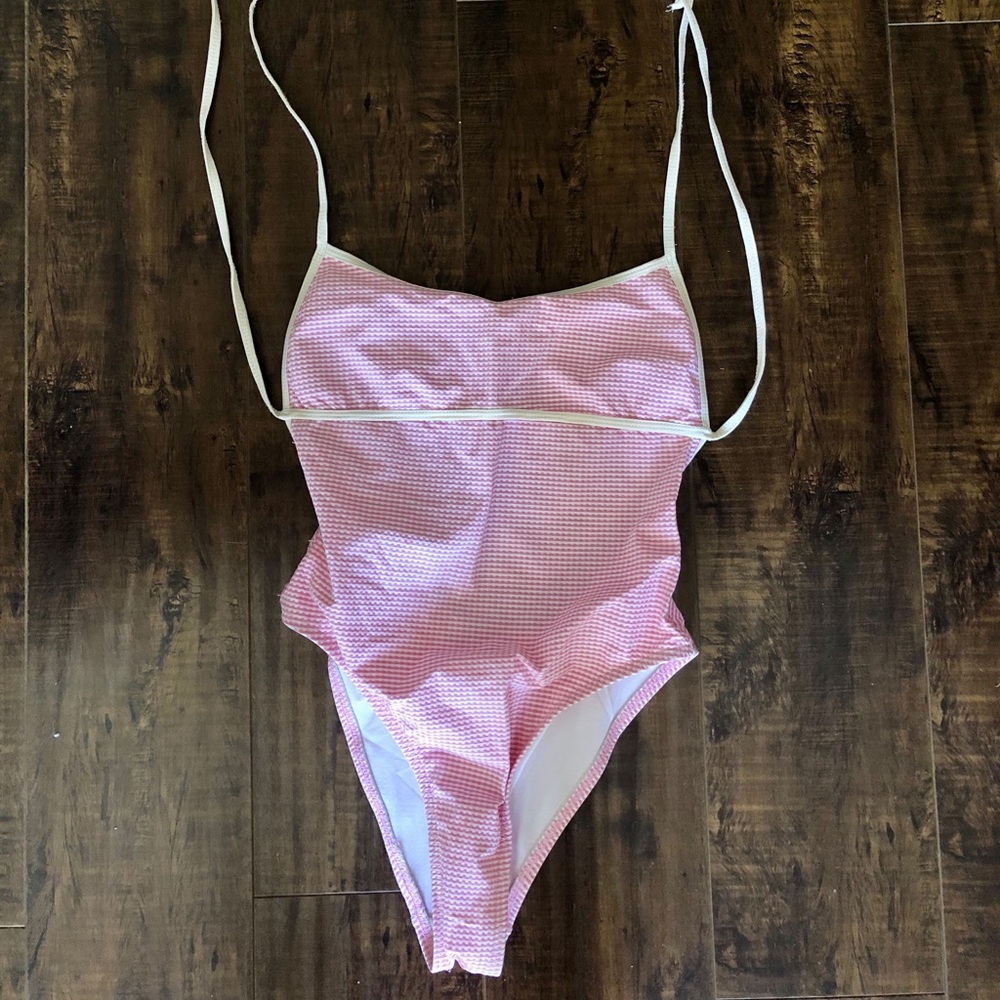 Pink and white swimsuit